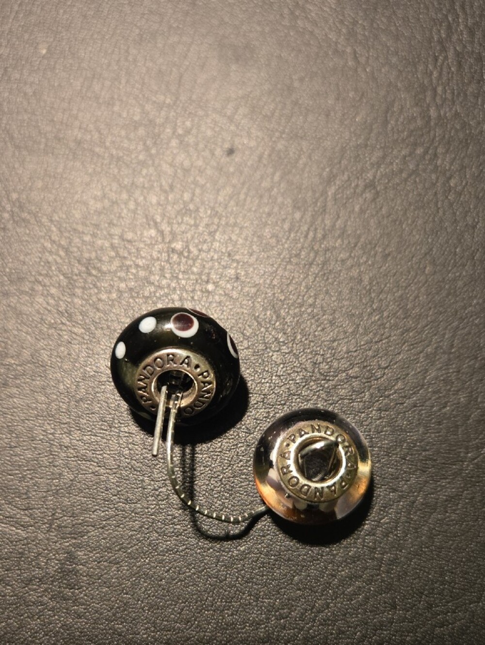 Handmade Floral Glass Charm Set with Black and Olive Beads - Picture 2 of 2